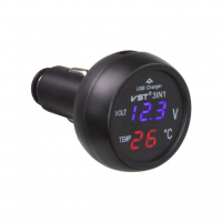 [Digitális voltmérő hőmérővel + USB töltő CL aljzathoz, 12-24V]