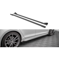[Maxton Design "Street Pro" oldalsó küszöbdiffúzorok szárnyakkal Volkswagen Golf R Mk7-hez, felületkezelés nélküli ABS műanyag, piros vonalvezetéssel]