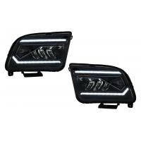 [Ford Mustang V Pre-Facelifthez (2005-2009) alkalmas LED fényszórók Fekete dinamikus lámpák irányjelzővel]