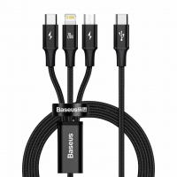 [BASEUS USB-C kábel 3in1 RAPID sorozat, mikro USB / Lightning / USB-C, 20W, 150 cm fekete]
