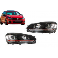 [VW Golf 6 VI (2008-2012) használható fényszórók Golf 7 3D LED DRL U-Design LED Folyó kanyarodó lámpa Piros csíkos GTI]