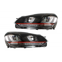 [RHD fényszórók megfelelő VW Golf 6 VI (2008-2013) Golf 7 3D LED DRL U-Design LED áramló kanyarodó fény piros csík]