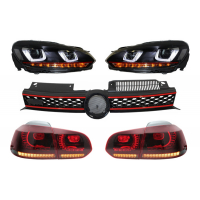 [VW Golf 6 VI (2008-2012) használható központi hűtőrács LED DRL U-Design fényszórókkal és Full LED hátsó lámpákkal]