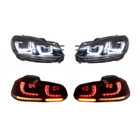 [Fényszórók Króm és Hátsó lámpák Cherry Red Full LED VW Golf 6 VI (2008-2013) R20 U Design dinamikus szekvenciális kanyarodólámpa LHD ]