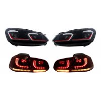 [LED-es fényszórók és hátsó lámpák a VW Golf 6 VI (2008-2013) Facelift G7.5 GTI Look Red Folyó dinamikus szekvenciális LHD kanyarodó lámpákkal]