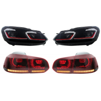 [LED-es fényszórók és hátsó lámpák a VW Golf 6 VI (2008-2013) Facelift G7.5 GTI Look Red Folyó dinamikus szekvenciális LHD kanyarodó lámpákkal]